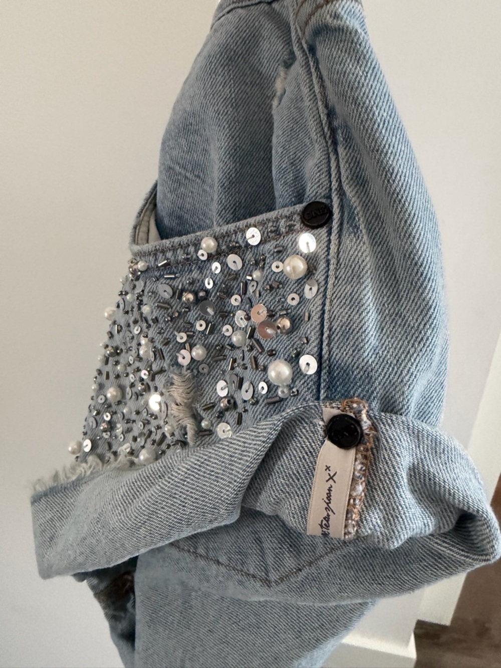 One Teaspoon Bandits Low Waist Hand-Beaded Denim Shorts - Vintage Blue - Picture 9 of 13